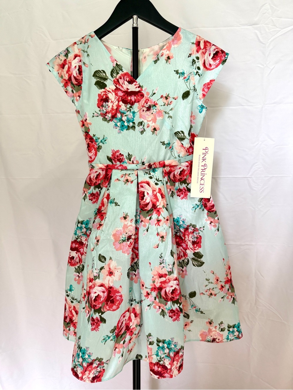 Pink Princess Mint Floral Fit-and-Flare Girls' Party Dress